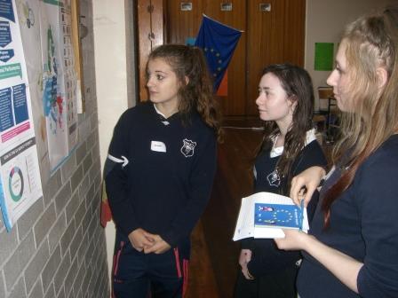 Students examining EU posters during fact finding activity